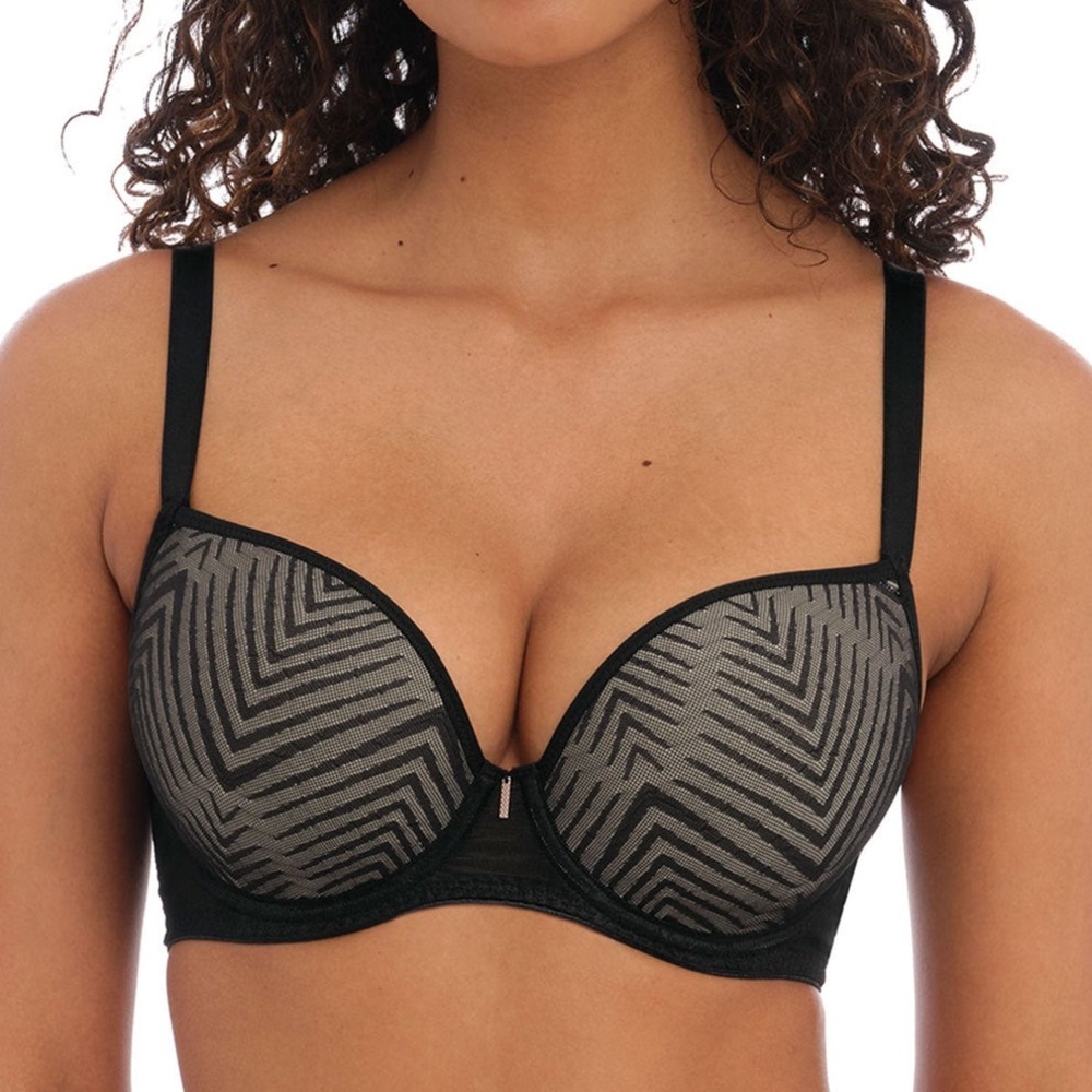 FREYA Tailored Moulded T-shirt Bra Size 32 I Black Chevron Mesh Wired